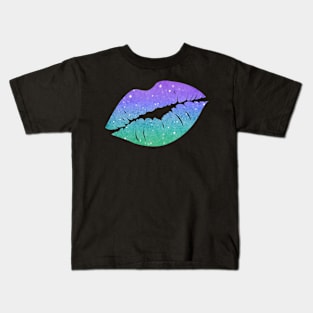 Pastel Green Blue Ombre Faux Glitter Lips Kids T-Shirt